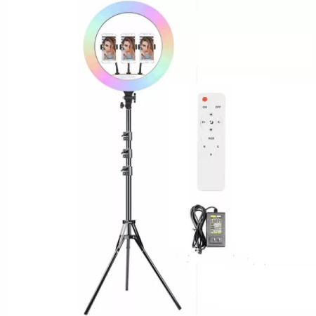 MJ45 18″ RGB And White Ring Light with 2.1m Stand, 3 Cellphone Holder